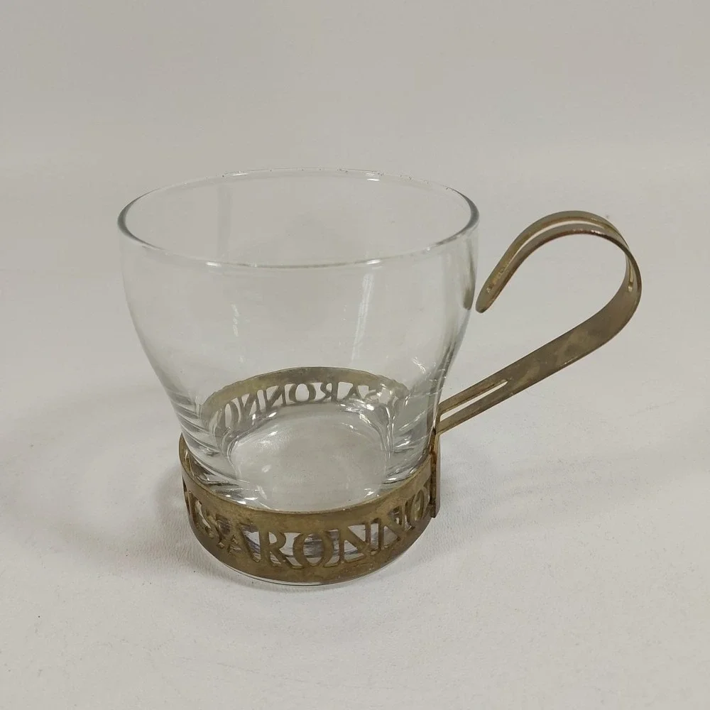 Libbey‎ Amaretto Di Saronno Glasses Metal Frame Vintage Barware